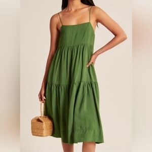Abercrombie & Fitch Green Tiered Trapeze Midi Dress